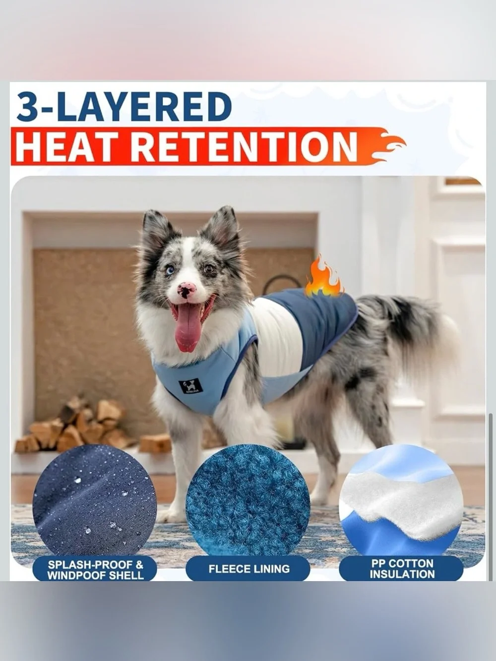 Arblina Reversible Dog Winter Coat, Waterproof Warm Fleece Sweater Windproof XXL